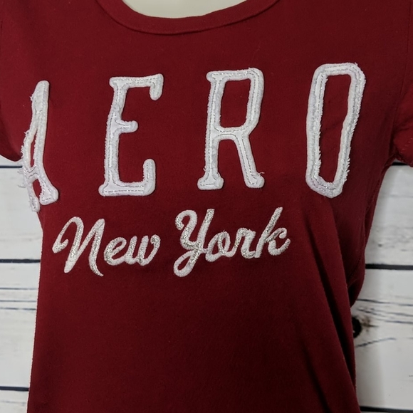Aeropostale Short Sleeve Shirt Red White Medium - Picture 4 of 6